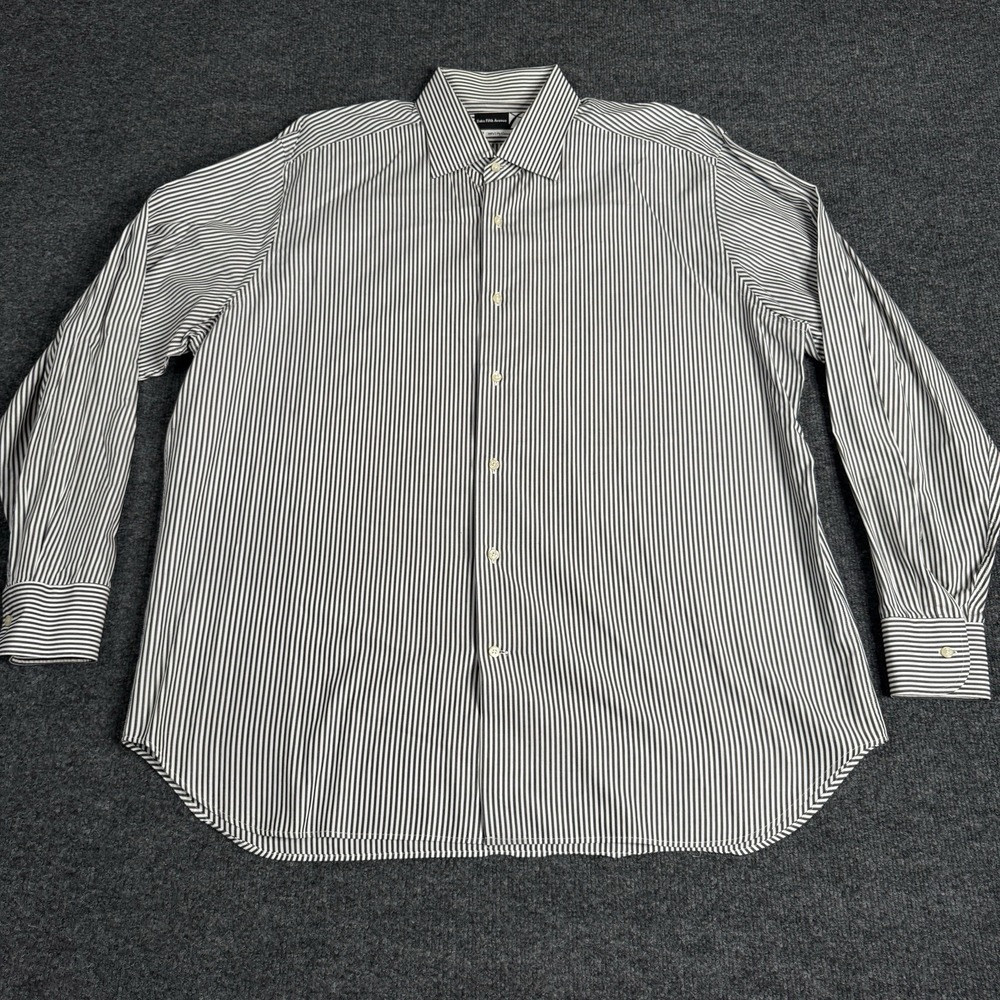 Black Saks Fifth Avenue Shirt Mens 18/46 Black & White Striped 100s 2 Ply
